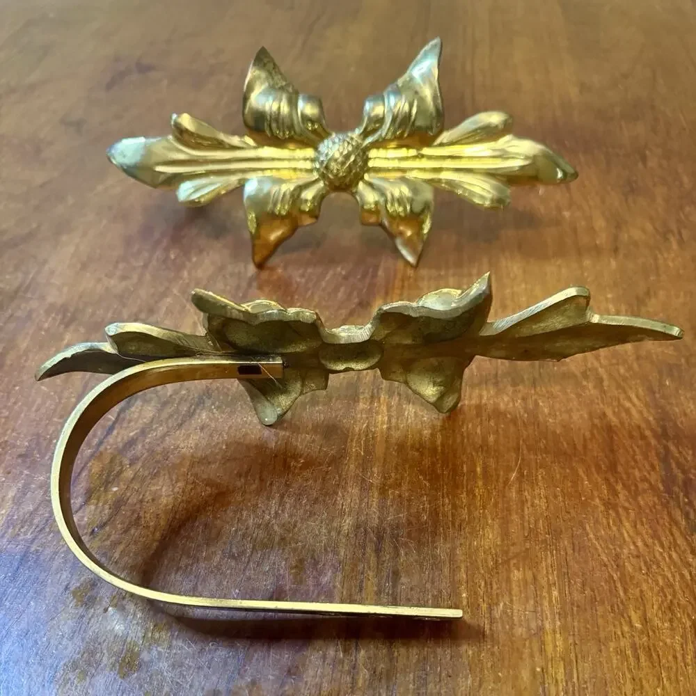 Vintage Brass Curtain Tiebacks Pair Ornate Bow Floral Drapery Holdbacks India